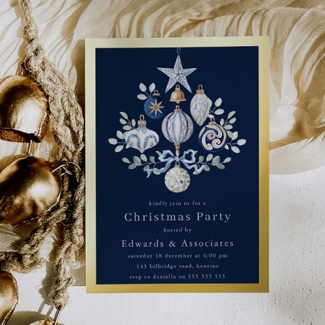 Invitation En Aluminium Royal Navy Blue & Gold Border Christmas Party (Créateur téléchargé)