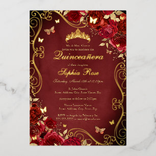 Invitation En Aluminium Royal Rouge Floral Or Tourneille papillon Quincean
