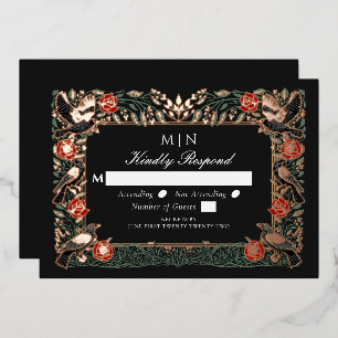 Invitation En Aluminium RSVP Mariage Roses Corbeau Gothique Enchanté