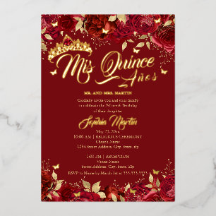 Invitation En Aluminium Ruby Red Gold Rose Mis Quince Quinceanera