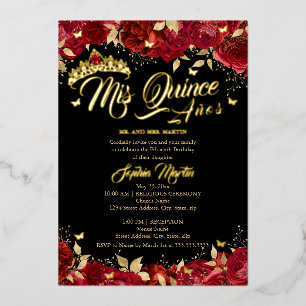 Invitation En Aluminium Ruby Red Or Rose Noire Quince Quinceanera