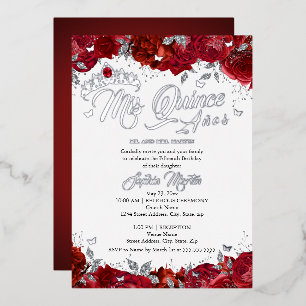 Invitation En Aluminium Ruby Rose Mis Quince Red Silver Quinceanera