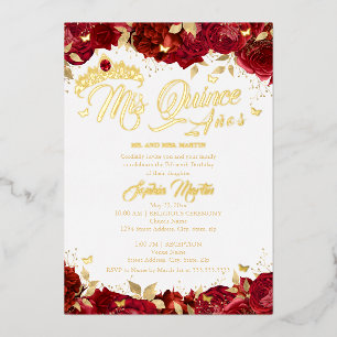 Invitation En Aluminium Ruby Rose Red Mis Quince Gold Quinceanera