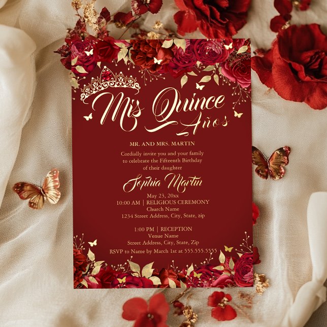 Invitation En Aluminium Ruby Rose Rouge Mes Quinze Ans Quinceanera  (Créateur téléchargé)