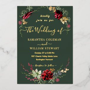 Invitation En Aluminium Russe Boho Fleur sauvage Royal Green Mariage