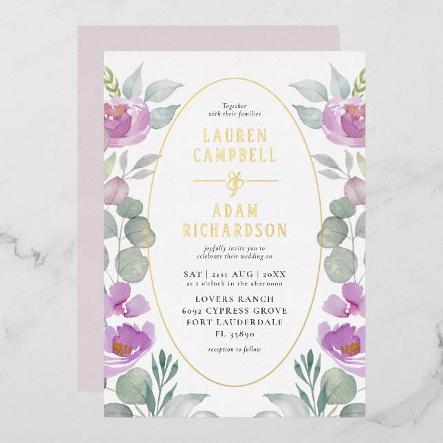 Invitation En Aluminium Russe Eucalyptus Aquarelle Bleu Mariage rose (Recto/Verso)