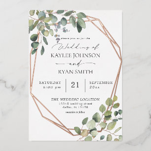 Invitation En Aluminium Russe Eucalyptus & Gold Frame Mariage Real