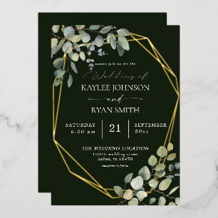 Invitation En Aluminium Russe Eucalyptus & Gold Frame Mariage Vert Real