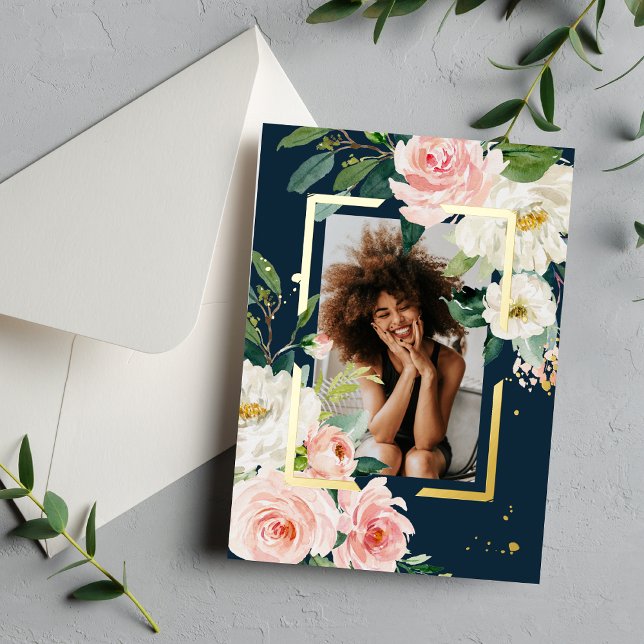 Invitation En Aluminium Rustic Burgundy Navy Blue & Pink Floral Real Foil (Créateur téléchargé)