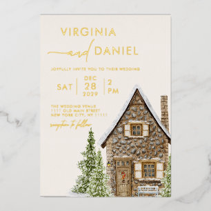 Invitation En Aluminium Rustic Cottage Cabine Vacances d'hiver Mariage