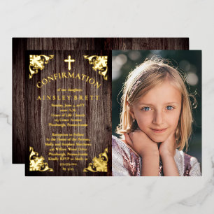Invitation En Aluminium Rustic Country Wood Girl Photo Confirmation - Or