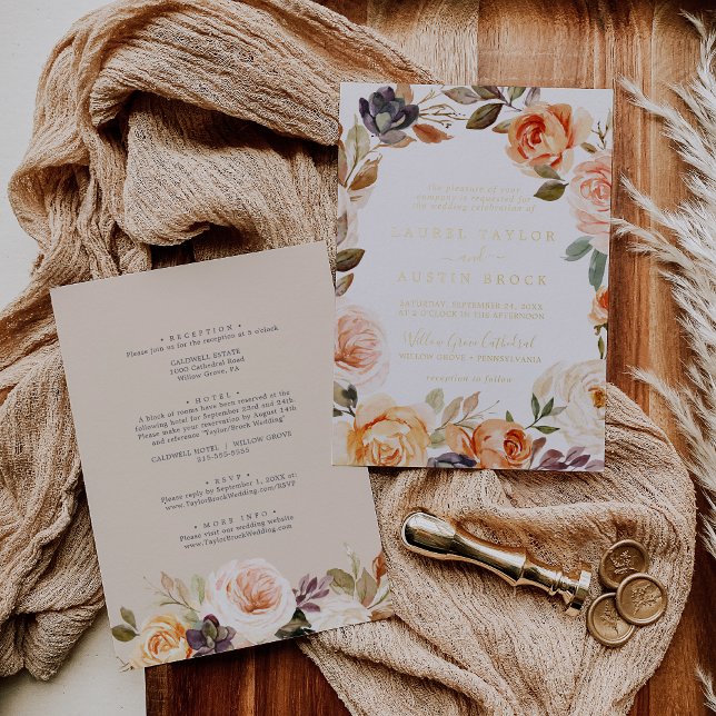 Invitation En Aluminium Rustic Earth Florals Gold Foil Tout en un Mariage (Créateur téléchargé)