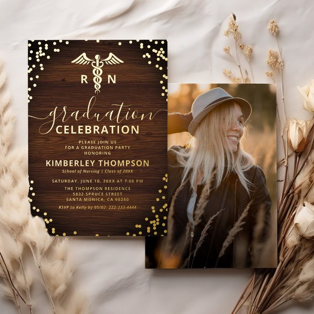 Invitation En Aluminium Rustic Nursing School Graduation Real Gold (Créateur téléchargé)