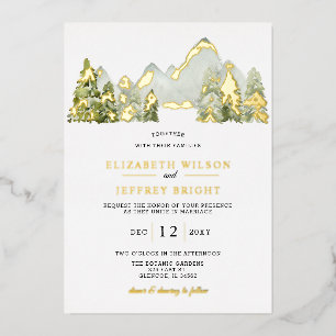Invitation En Aluminium Rustique Aquarelle Montagnes Pine Mariage d'hiver