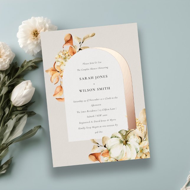 Invitation En Aluminium Rustique Automne Citrouille Arc Floral Couples Dou (Créateur téléchargé)