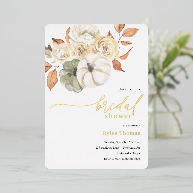 Invitation En Aluminium Rustique Autumn Foliing Citrouille Autumn Fête des (Debout devant)