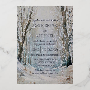 Invitation En Aluminium Rustique Dusty Blue Winter Forest Mariage d'aquare