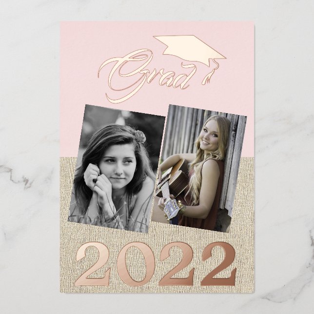 Invitation En Aluminium Rustique Dusty Rose Graduate 2 - Photo Graduate (Recto)