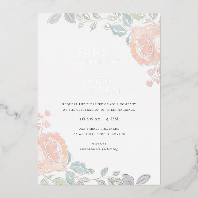 Invitation En Aluminium Rustique + Joli aquarelle Mariage floral RÉEL (Recto)