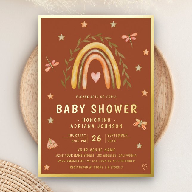 Invitation En Aluminium Rustique Terracotta Earthy Rainbow Baby shower Or (Créateur téléchargé)