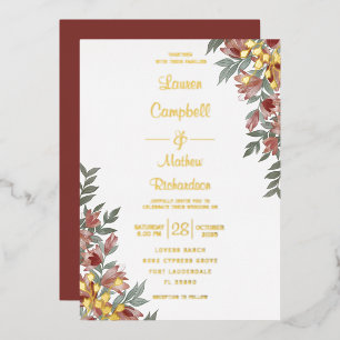 Invitation En Aluminium Rustique Terracotta Floral Véritable Mariage Or Fo