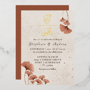 Invitation En Aluminium Rustique Terracotta & Real Gold Monogram Mariage
