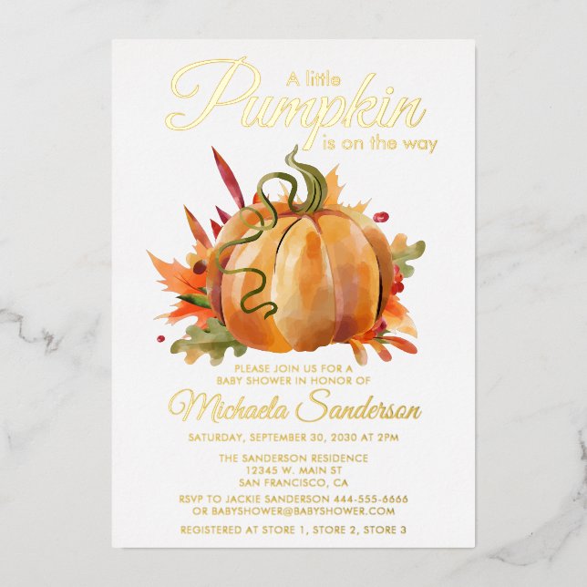 Invitation En Aluminium Rustique Un Baby shower Automne Un Peu Citrouille (Recto)