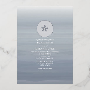 Invitation En Aluminium Sable Dollar Chambray Aquarelle Plage Mariage