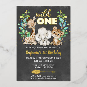 Invitation En Aluminium Safari Wild One Birthday Party Real
