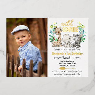Invitation En Aluminium Safari Wild One Photo Real Gold