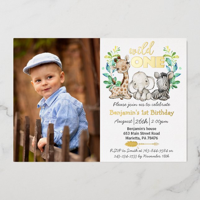 Invitation En Aluminium Safari Wild One Photo Real Gold (Recto)