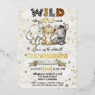 Invitation En Aluminium Safari Wild Un Anniversaire Party Real Gold Foil