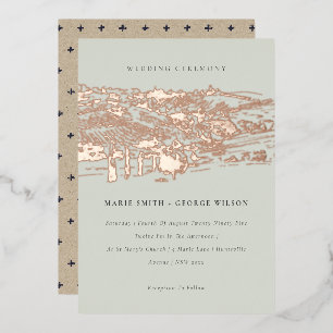 Invitation En Aluminium Saga Green Rose Gold Foil Papeterie de mariage