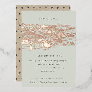Invitation En Aluminium Saga Green Rose Gold Winery Esquisse Baby Shower
