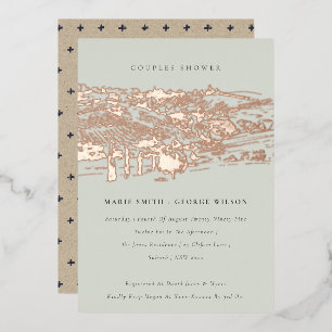 Invitation En Aluminium Saga Green Rose Gold Winery Sketch Couples Douche