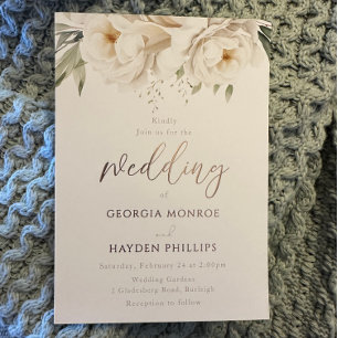 Invitation En Aluminium Sage & Blanc Floral Rose Mariage Or