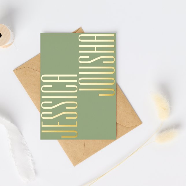 Invitation En Aluminium Sage Bold Names Script Ultra Modern Mariage Golden (Créateur téléchargé)