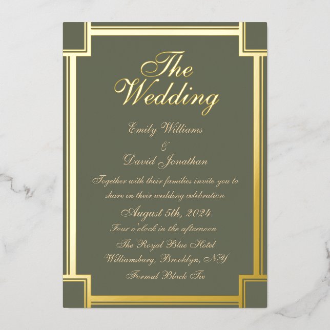 Invitation En Aluminium Sage classique vert et blanc (Recto)