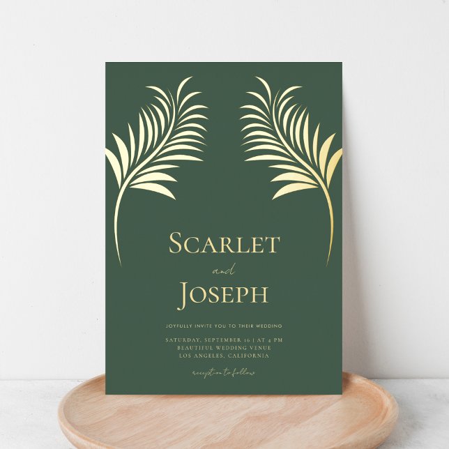 Invitation En Aluminium Sage de déco feuille or Mariage vert QR Code (Créateur téléchargé)