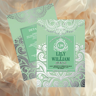 Invitation En Aluminium Sage Elegant Artdeco Diamond Monogram Mariage