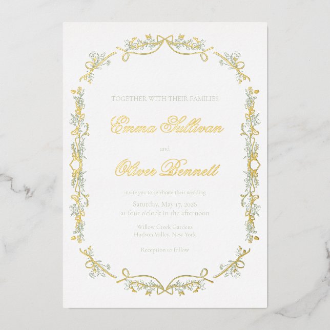 Invitation En Aluminium sage et or (Recto)