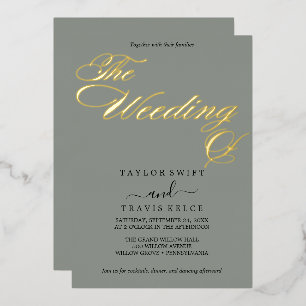 Invitation En Aluminium Sage foncé et élégant mariage à la feuille d'or 