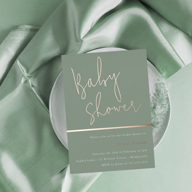 Invitation En Aluminium Sage Green Baby shower moderne Rose or (Créateur téléchargé)