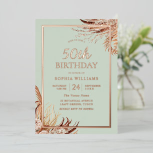 Invitation En Aluminium Sage Green Boho 50e Anniversaire Fête Véritable Ro