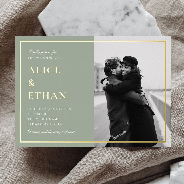 Invitation En Aluminium Sage Green Classic Calligraphie Mariage photo (Créateur téléchargé)