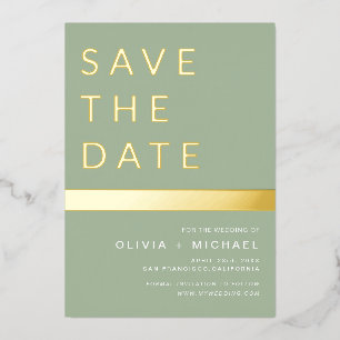 Invitation En Aluminium Sage Green Enregistrer la date Elegant Gold