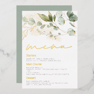 Invitation En Aluminium Sage Green Feuille Mariage Gold Foil Menu