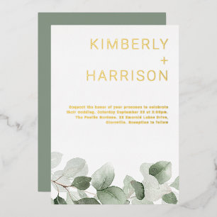 Invitation En Aluminium Sage Green Feuille Moderne Mariage Golden