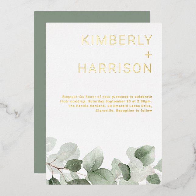 Invitation En Aluminium Sage Green Feuille Moderne Mariage Golden (Recto/Verso)