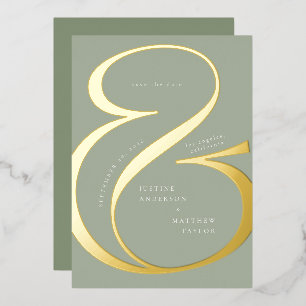 Invitation En Aluminium Sage Green Gold Ampersand Typographie Enregistrer